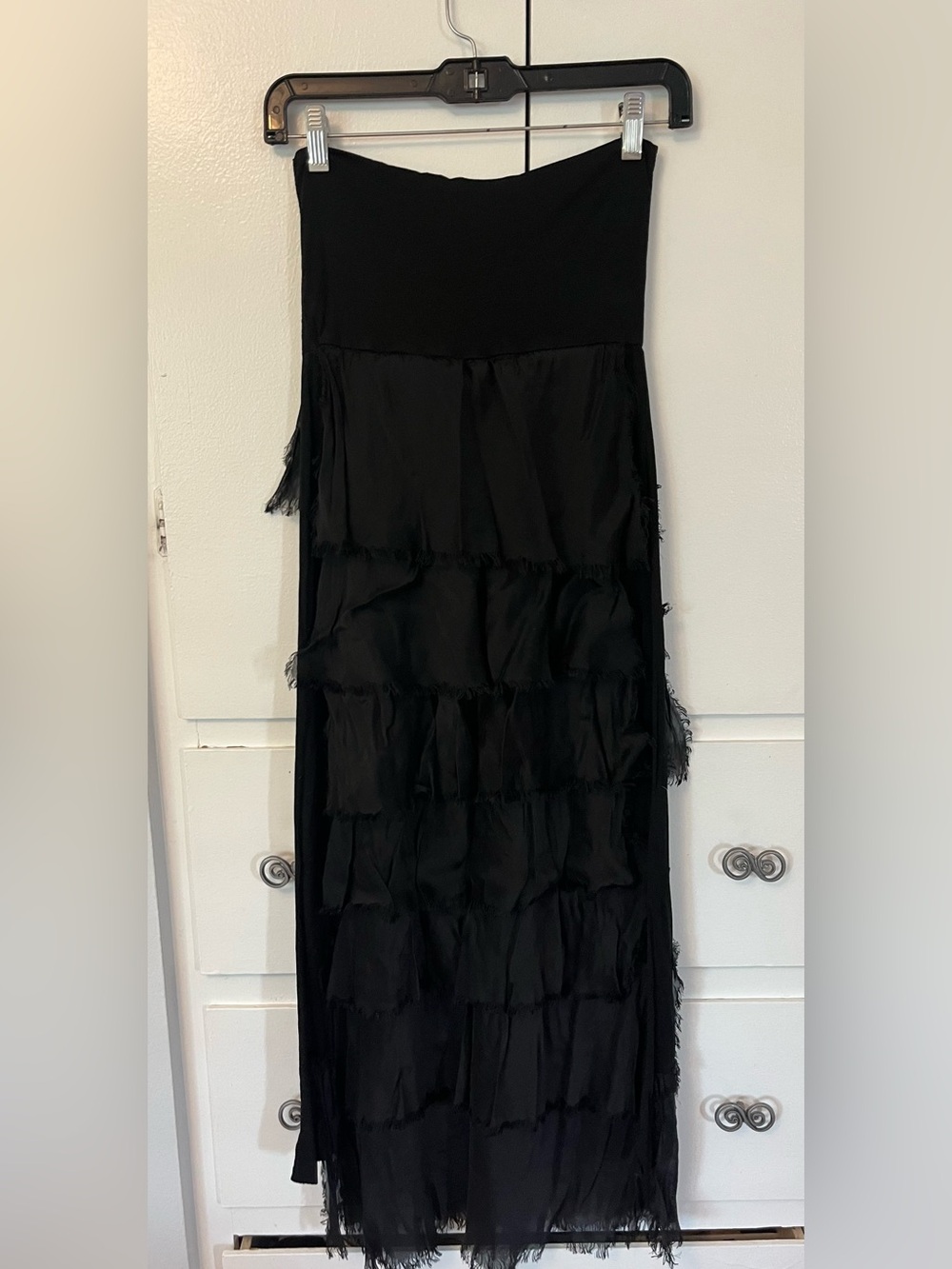 NWT Women’s Paolita Black Tiered Fringe Maxi Skirt Size Small